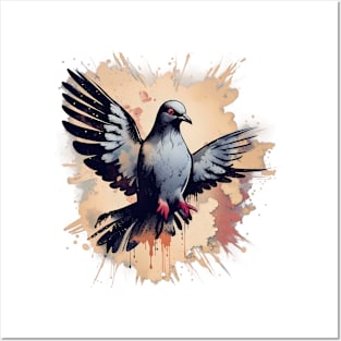 Urban Flight - Impressive Grunge Pigeon Flock Tee Posters and Art